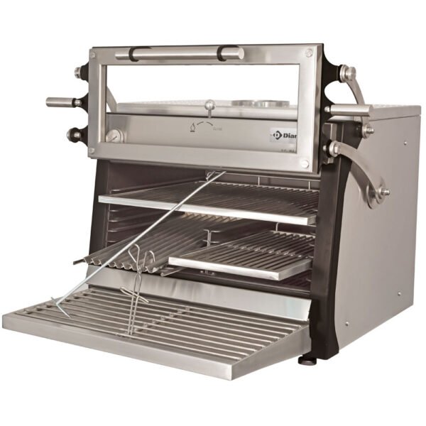 Four BBQ à charbon, GN 1/1+ GN2/4 (75 Kg/h) - Porte relevable/Inox (CBQ-075/RX)