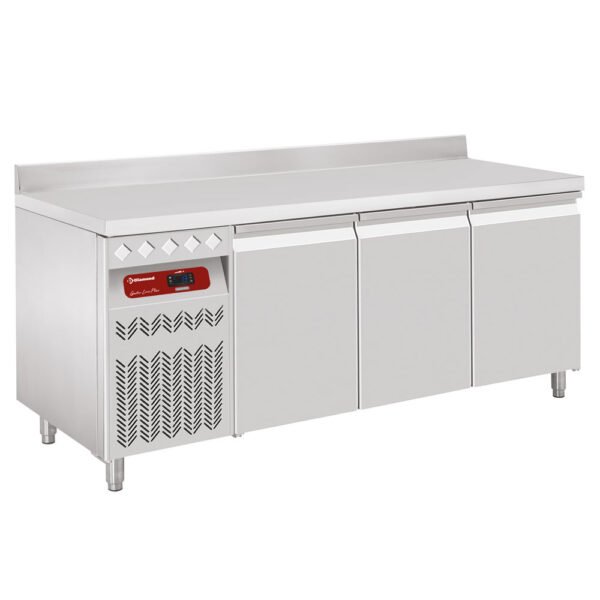 Table frigorifique "murale" ventilée, 3 portes GN 1/1, 405 Lit. groupe à gauche  (DT178/P9AGX)