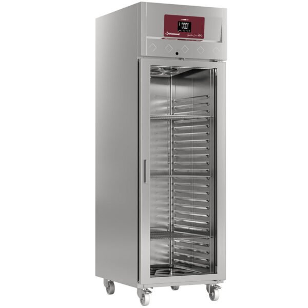 Armoire de frigo. ventilée 700 Lit. 1 porte vitrée GN 2/1, sur roues  (ID70/R6G)