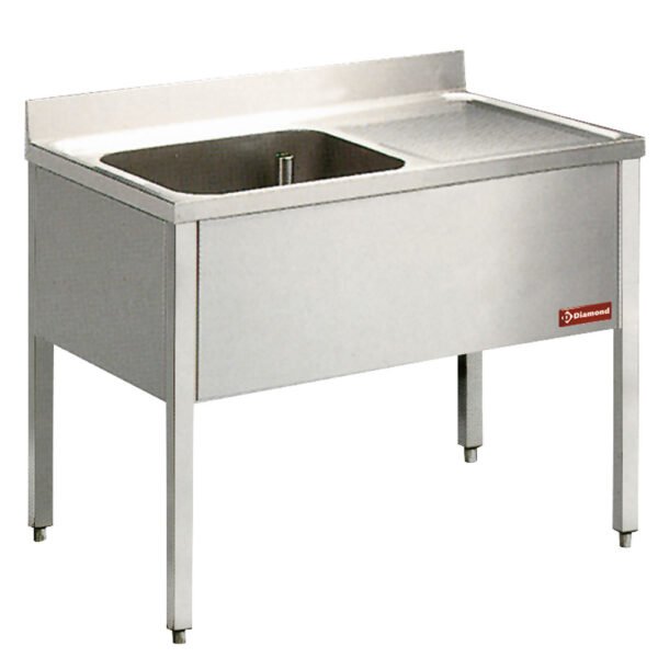 Plonge 1 cuve et 1 égouttoir à droite, avec piétement  (L1210D/6-KD)
