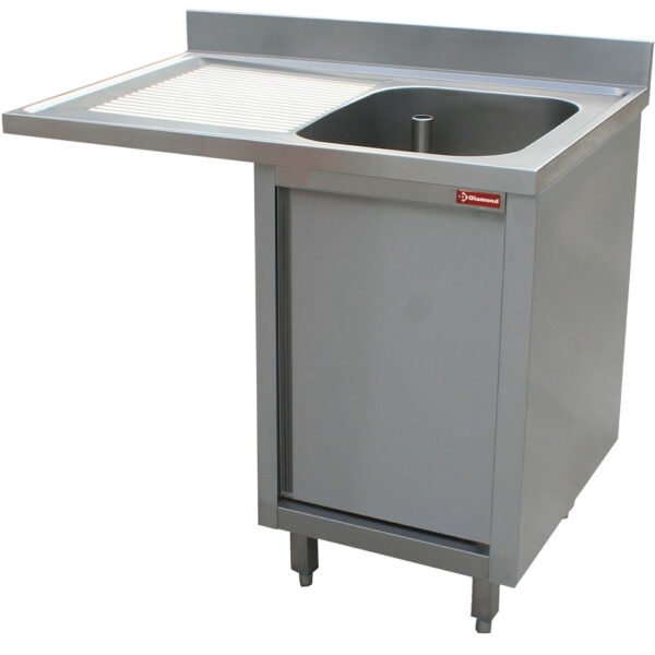 Plonge 1 cuve, égouttoir à gauche, sur armoire 1 porte battante et espace lave vaisselle  (L1411VS-AS)