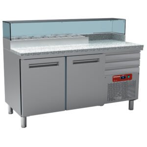 Table frigo pizzeria, 2 portes EN 600x400, 3 tiroirs neutres EN 600x400, structure réfrigérée 6x GN 1/4  (MR-PIZZA/R2)
