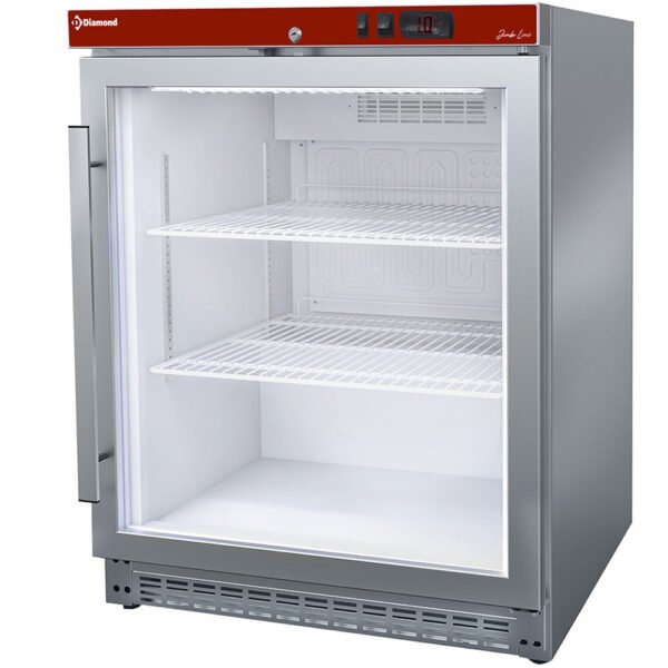 Frigo ventilée, porte vitrée, 150 Lit. acier inox  (PV201X/G-R6)