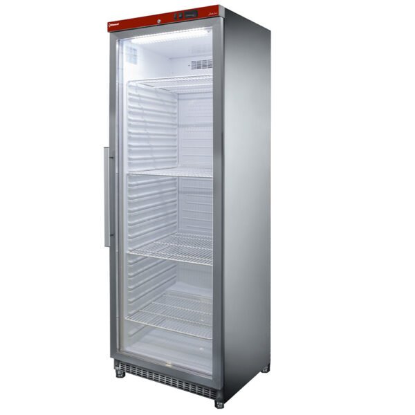 Armoire frigorifique, porte vitrée, ventilée, 400 Lit. acier inox  (PV400X/G-R6)