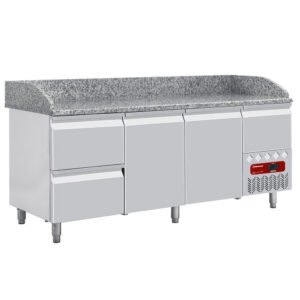 Table frigo 2 portes 600x400, 2 tiroirs neutres (8x bacs 600x400) + tiroir ustensiles  (TP261/P9)