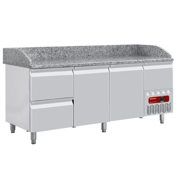 Table frigo 2 portes 600x400, 2 tiroirs neutres (8x bacs 600x400) + tiroir ustensiles  (TP261/P9)
