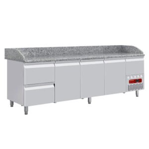 Table frigo 3 portes 600x400, 2 tiroirs neutres (8x bacs 600x400) + tiroir ustensiles  (TP361/P9)