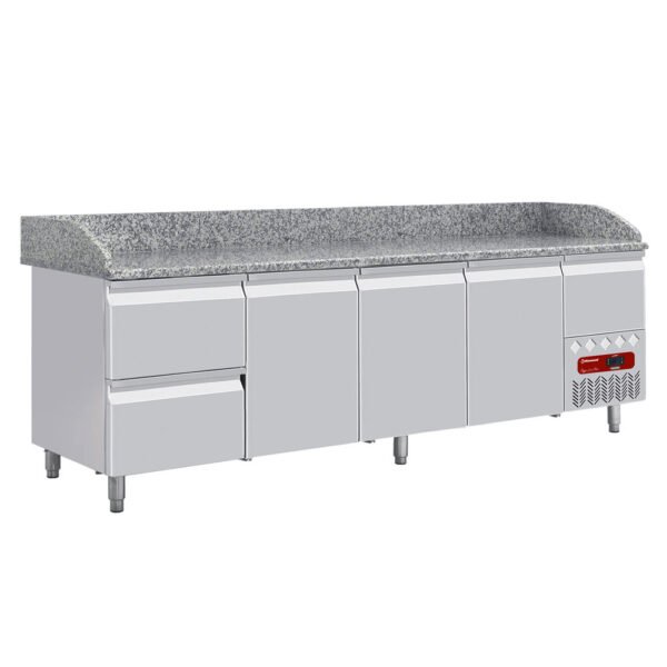 Table frigo 3 portes 600x400, 2 tiroirs neutres (8x bacs 600x400) + tiroir ustensiles  (TP361/P9)