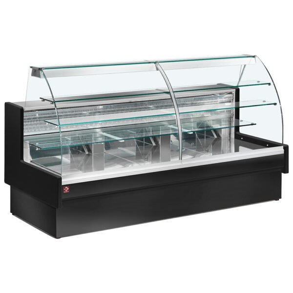 Comptoir vitrine réfrigéré, statique, chargement à tiroirs, vitre courbe, sans réserve - NOIR (VE14/B5-R2P)