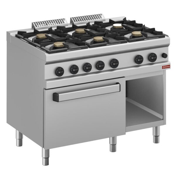 Fourneau gaz 6 feux vifs, sur four gaz GN 2/1 et armoire (C6GFA11-BF)