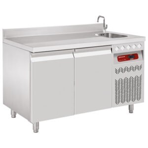 Table frigorifique "murale" ventilée, 2 portes GN 1/1, 260 Lit. avec évier  (DT131/P9A_EV)