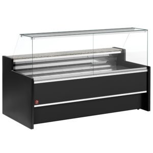 Comptoir vitrine réfrigéré à vitre droite 90°, ventilé, avec réserve - NOIR  (FC15/B5-VR2)