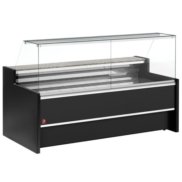Comptoir vitrine réfrigéré à vitre droite 90°, ventilé, avec réserve - NOIR  (FC20/B5-VR2)