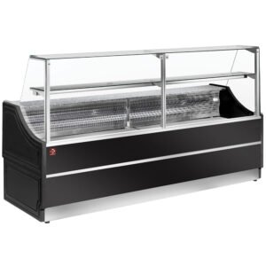 Comptoir vitrine réfrigérée à vitre droite 90°, avec réserve  (OL200/B5-R/R2)