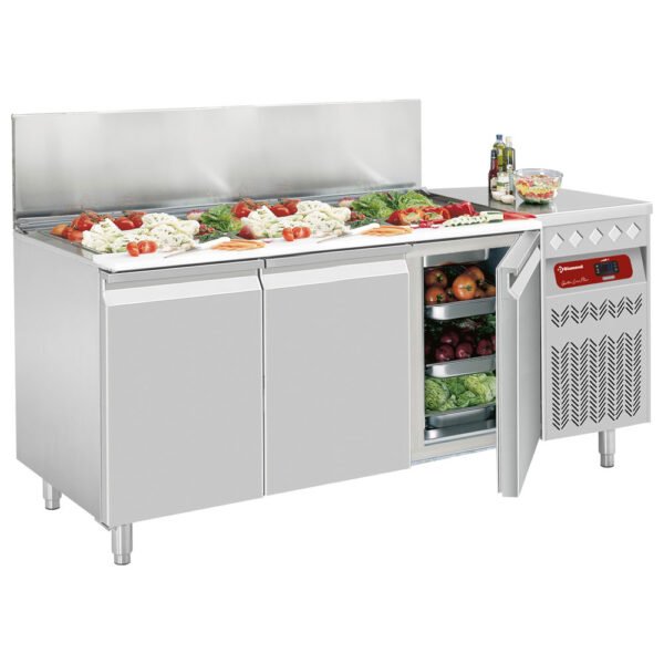 Table frigorifique ventilée, 3 portes GN 1/1, 405 Lit. avec saladette réfrigérée GN  (SG3-G4/P9)