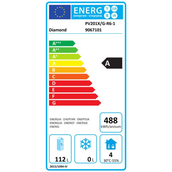 Frigo ventilée, porte vitrée, 150 Lit. acier inox  (PV201X/G-R6) – Image 2