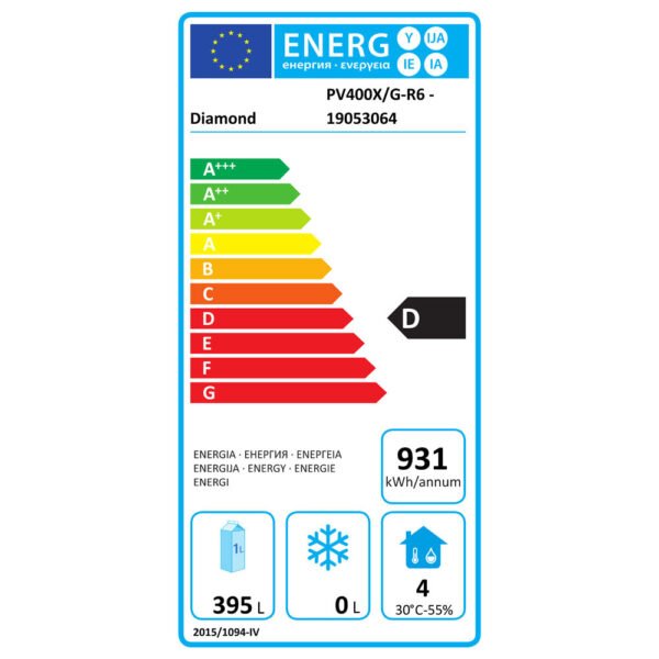 Armoire frigorifique, porte vitrée, ventilée, 400 Lit. acier inox  (PV400X/G-R6) – Image 2
