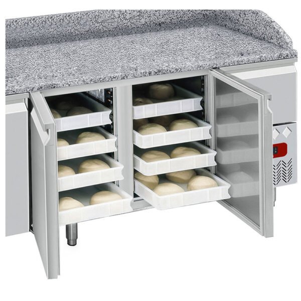 Table frigo 2 portes 600x400, 2 tiroirs neutres (8x bacs 600x400) + tiroir ustensiles  (TP261/P9) – Image 3