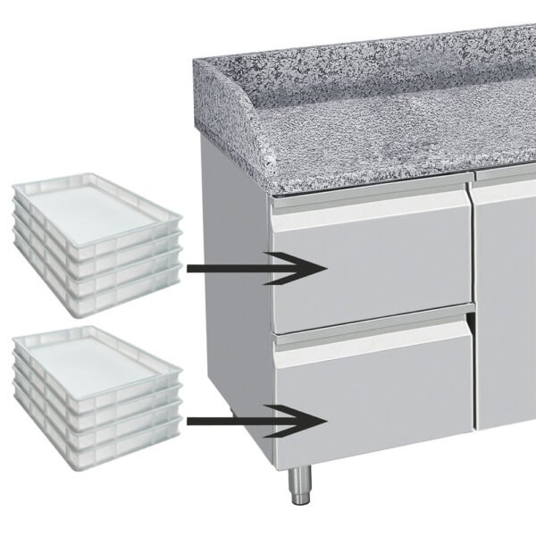 Table frigo 2 portes 600x400, 2 tiroirs neutres (8x bacs 600x400) + tiroir ustensiles  (TP261/P9) – Image 2