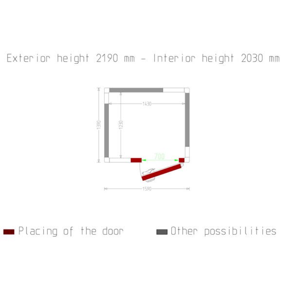 Chambre ISO 80, dim. int. 1430 x 1230 xh 2030 mm  3,57 m³  (C40B/BF) – Image 5