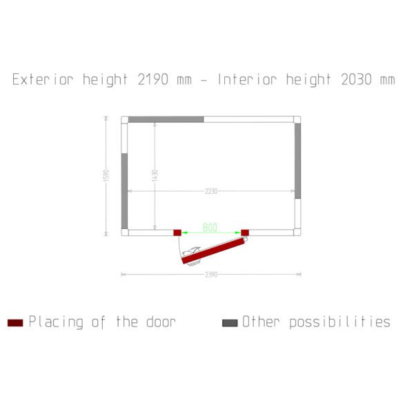 Chambre ISO 80, dim. int. 2230 x 1430 xh 2030 mm 6,47 m³  (C67B/BF) – Image 5