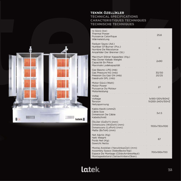 Double machine à kebab 2 x 4 feux gaz LATEK (L303) – Image 3