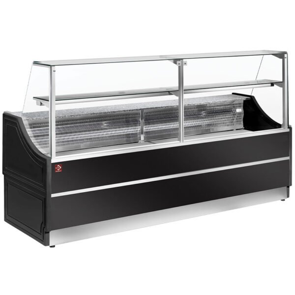 Comptoir vitrine réfrigérée - Version neutre "OL Orléans" vitre droite 90°, sans réserve  (OL250/B5-NN)