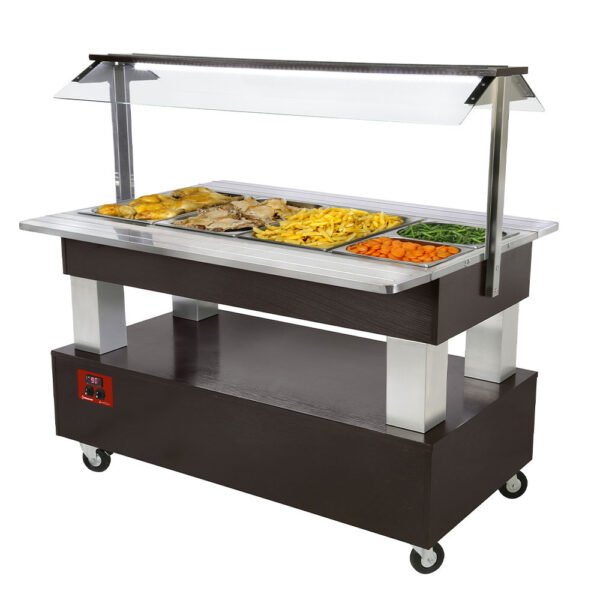 Buffet chauffant, bain marie, 4x GN 1/1-150 bois wengé   (BBM/4N-B1)
