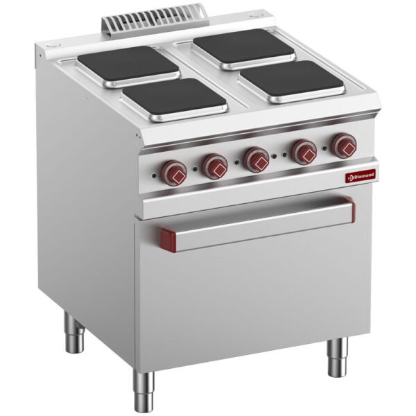 Fourneau 4 plaques carrées avec four électrique GN 2/1 et grill (E7/4PQF7-N)