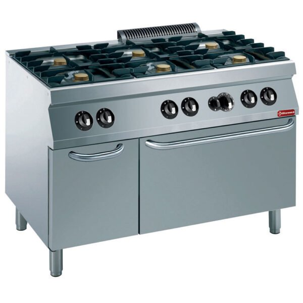 Fourneau 6 feux vifs, four gaz GN 2/1, armoire neutre (G17/6BFA12-N)