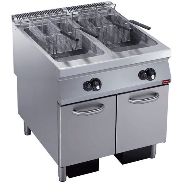 Friteuse gaz 2 cuves "Y" 23 litres, brûleurs extérieurs, sur meuble (G22/F46A8-S)