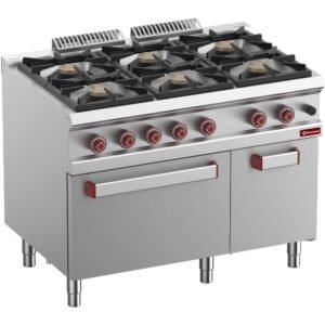 Fourneau 6 feux vifs, four gaz GN 2/1, armoire neutre (G7/6BFA11-N)