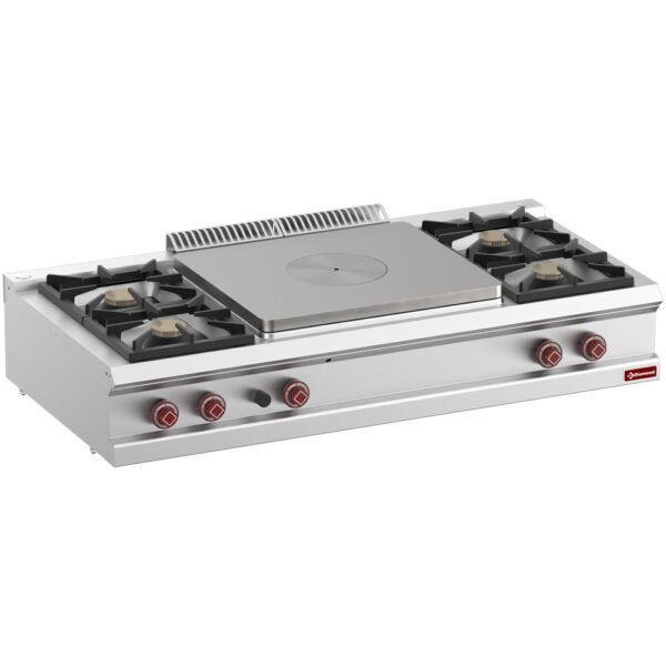Cuisinière 4 feux vifs, plaque coup de feu centrale gaz -Top- (G7/T4B15T-N)
