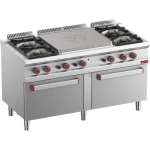 Fourneau gaz 4 feux vifs, taque coup de feu centrale, 2 fours gaz GN 2/1 (G7/T4B2F15-N)
