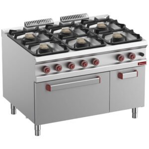Fourneau 6 feux sur four gaz GN 2/1 et armoire neutre fermée (G9/6BFA12-N)
