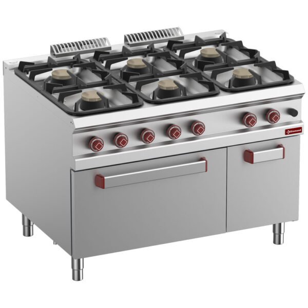 Fourneau 6 feux sur four gaz GN 2/1 et armoire neutre fermée (G9/6BFA12-N)