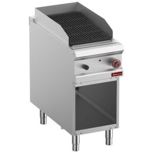 Grill pierre de lave, module 1/2, grille "2 faces" en fonte, armoire ouverte (G9/GPLA4-ZN)