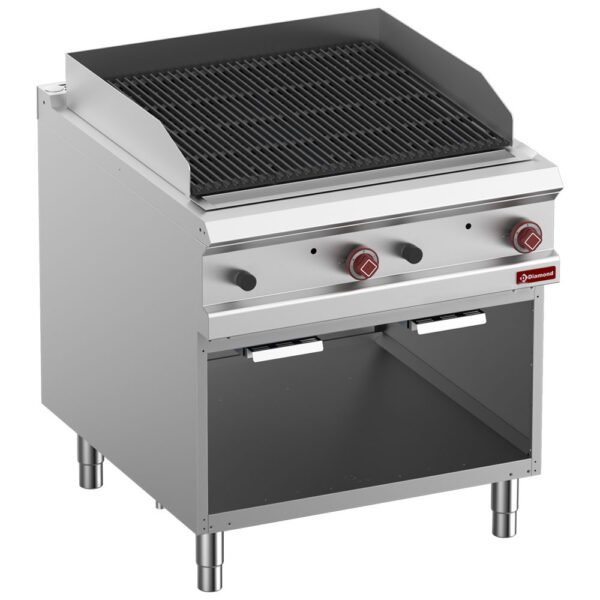 Grill pierre de lave, module 1/1, grille "2 faces" en fonte, armoire ouverte (G9/GPLA8-ZN)