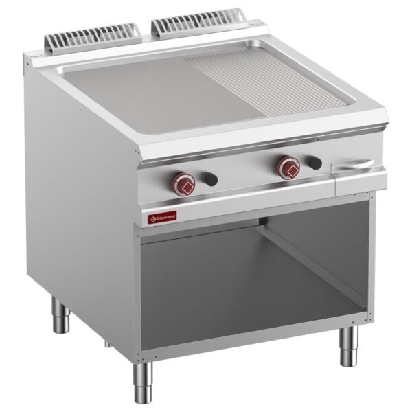 Plaque de cuisson 2/3 lisse & 1/3 rainurée gaz module 1/1, armoire ouverte (G9/PMA8-N)