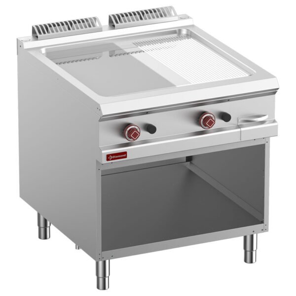 Plaque de cuisson 2/3 lisse & 1/3 rain., chrom. Mod. 1/1, armoire ouv. (G9/PMCA8-N)
