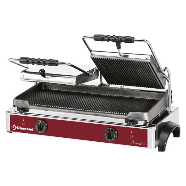 Grill panini électrique DOUBLE, plaques rainurées  (GR82)