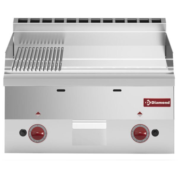 Plaque de cuisson gaz, surface 2/3 lisse, 1/3 nervurée "chrome" -Top- (G60/PMCD6T-N)