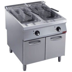 Friteuse électrique 2 cuves "Y" 23 litres, brûleurs extérieurs, sur meuble  (E22/F46A8-S)