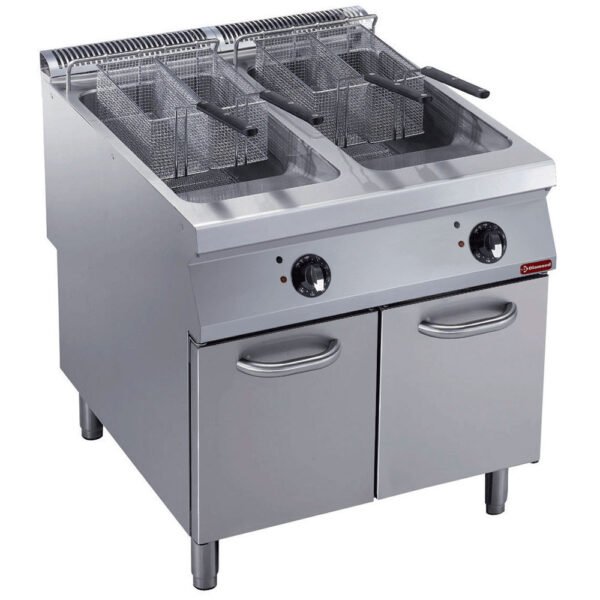 Friteuse électrique 2 cuves "Y" 23 litres, brûleurs extérieurs, sur meuble  (E22/F46A8-S)