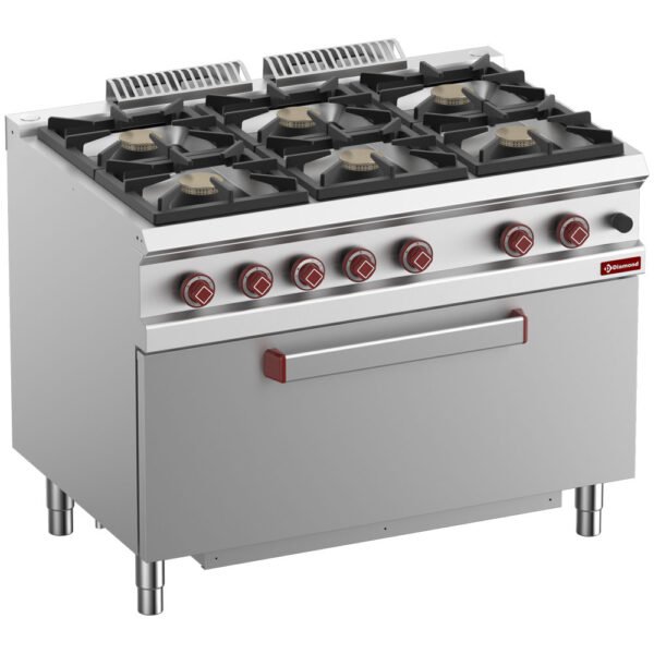 Fourneau 6 feux vifs, four maxi gaz 1 grande porte  (G7/6BFM11-N)