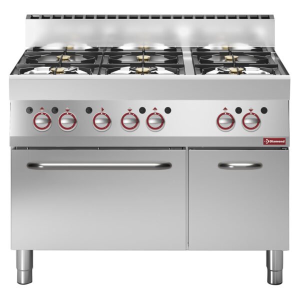 Fourneau 6 feux vifs, sur four gaz et armoire neutre  (G65/6BFA11-N)