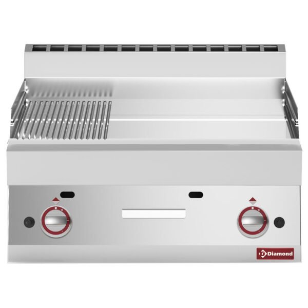 Plaque de cuisson gaz 2/3 lisse - 1/3 rainurée -Top- chrome dur "50 µm"  (G65/PMCD7T-N)