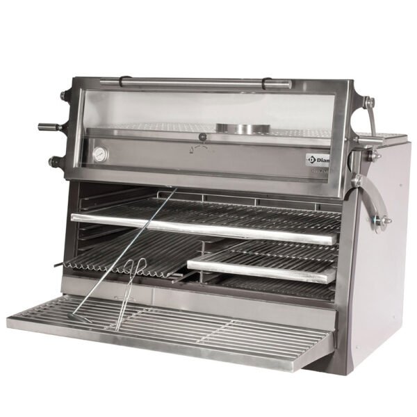 Four-BBQ à charbon, GN 2/1+ GN1/1(150 Kg/h) - Porte relevable /Inox (CBQ-120/RX)