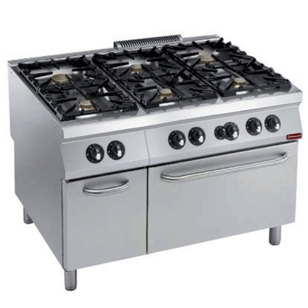 Fourneau 6 feux vifs, four gaz GN 2/1, armoire neutre (G22/6BFA12-N)