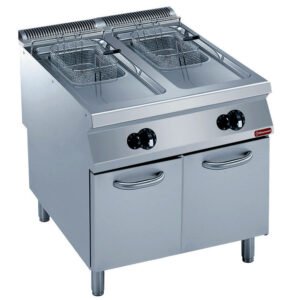 Friteuse gaz 2 cuves "Y" 15 litres, brûleurs extérieurs, sur meuble (G22/F30A8-N)